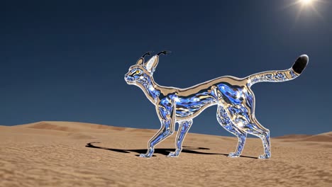 metallic caracal in a desert landscape