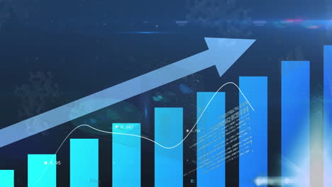 animation of arrow on growing graphs with loading bars and graphs over blue background