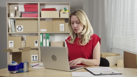 mujer trabajando en una computadora portátil en la oficina