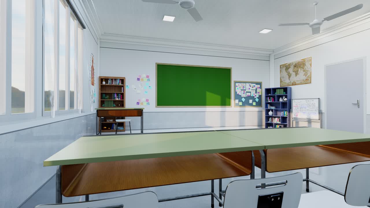 Animation Empty School Or University Classroom With Big Chalkboard