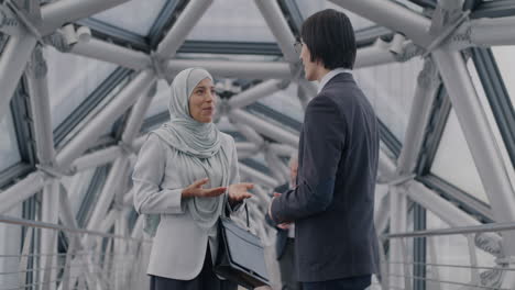 businesspeople meeting on a modern bridge