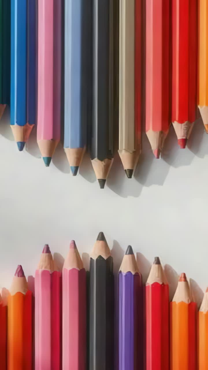 Vertical video: Timer starting camera panning over paper, revealing white surface after pencils