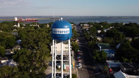 panning around the water tower in southport, north carolina