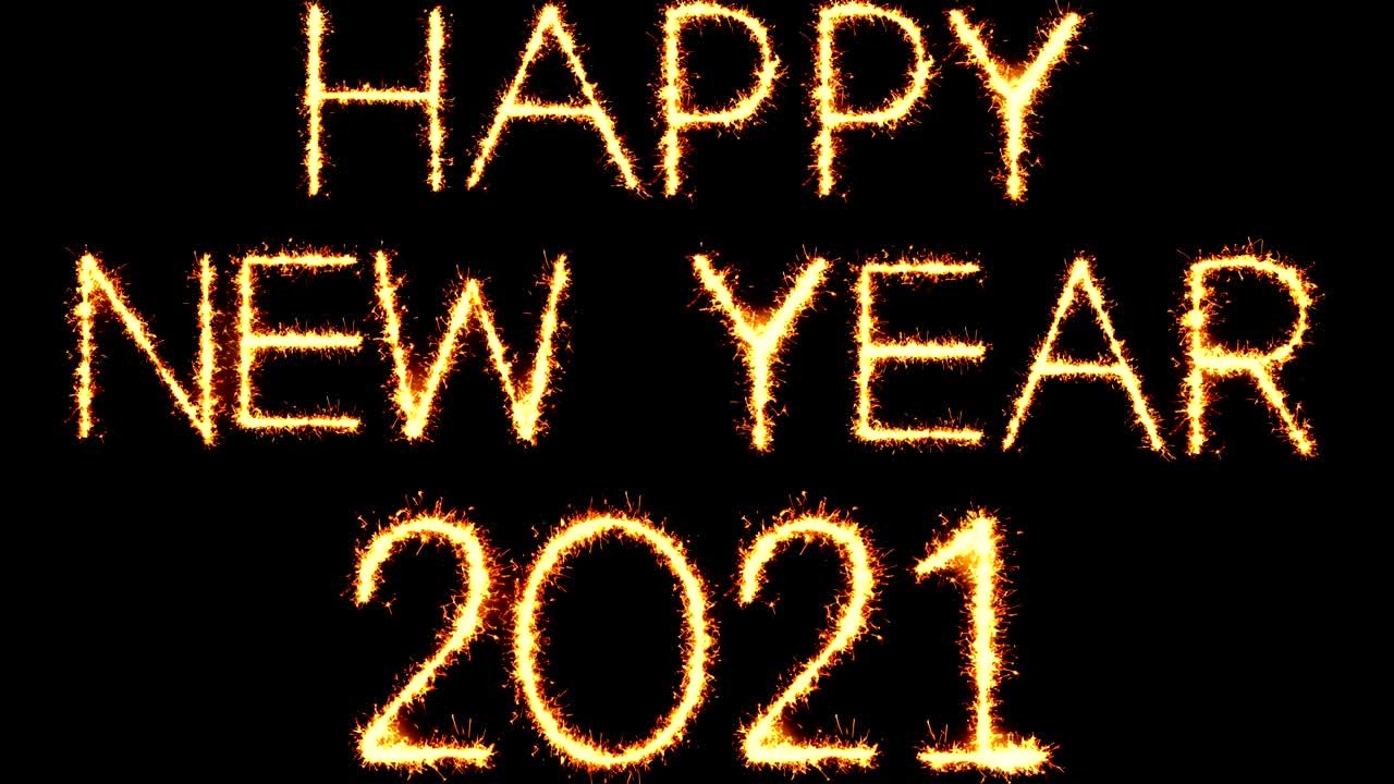 Testo "Buon Anno Nuovo 2021" con scintille, glitter e fuochi d'artificio in animazione loop