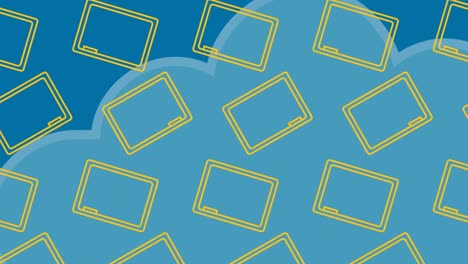 animación de iconos de tablero negro sobre nubes sobre fondo azul