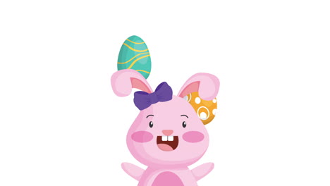 feliz tarjeta animada de pascua con conejo y huevo pintado