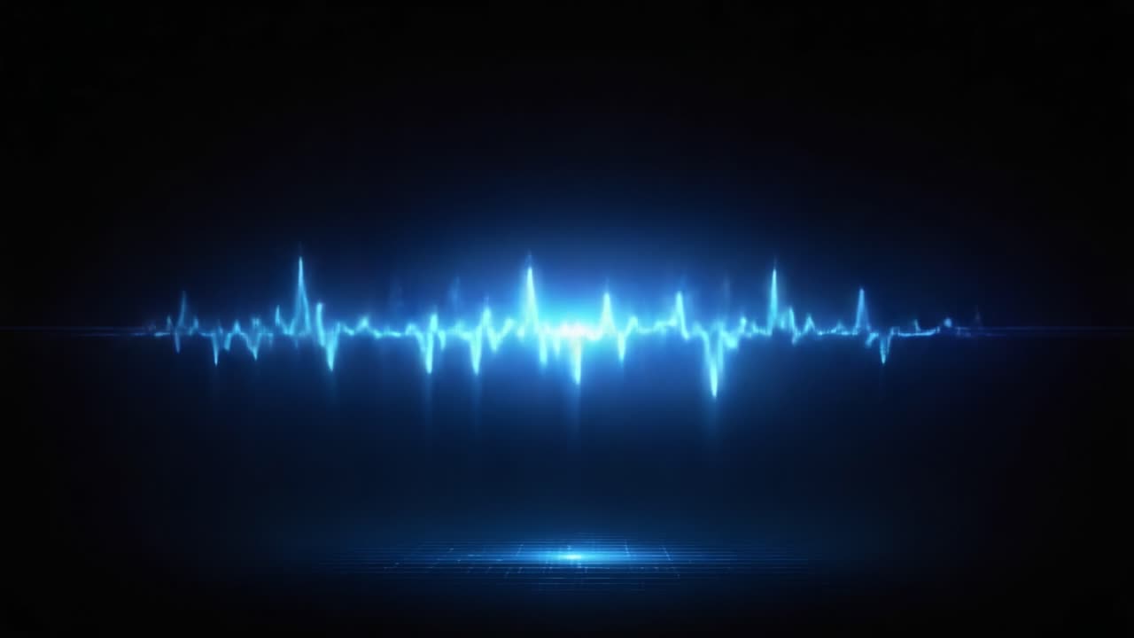 Una representación visual del sonido: la exploración de la dinámica de las ondas de audio a través de una estética vívida en azul y negro en el espacio digital.