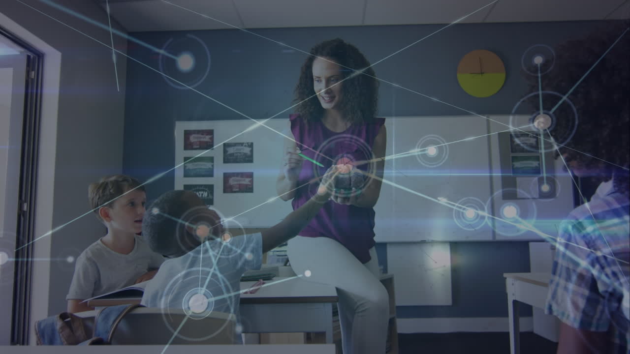 animación de la red de conexiones entre diversos grupos de estudiantes en el aula