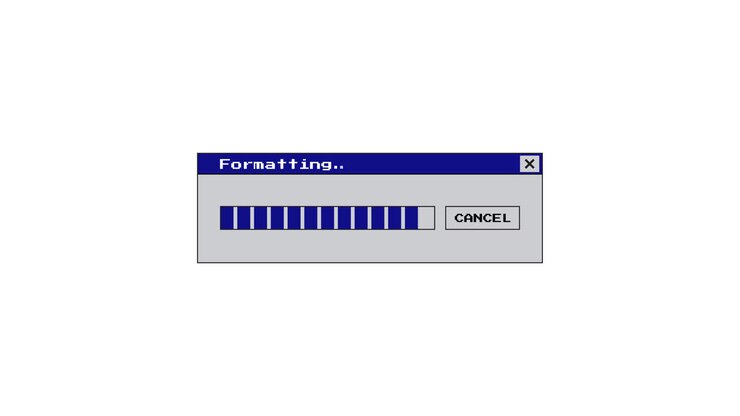 Pixel Art Computer Window with Formatting Progress Bar Animation
