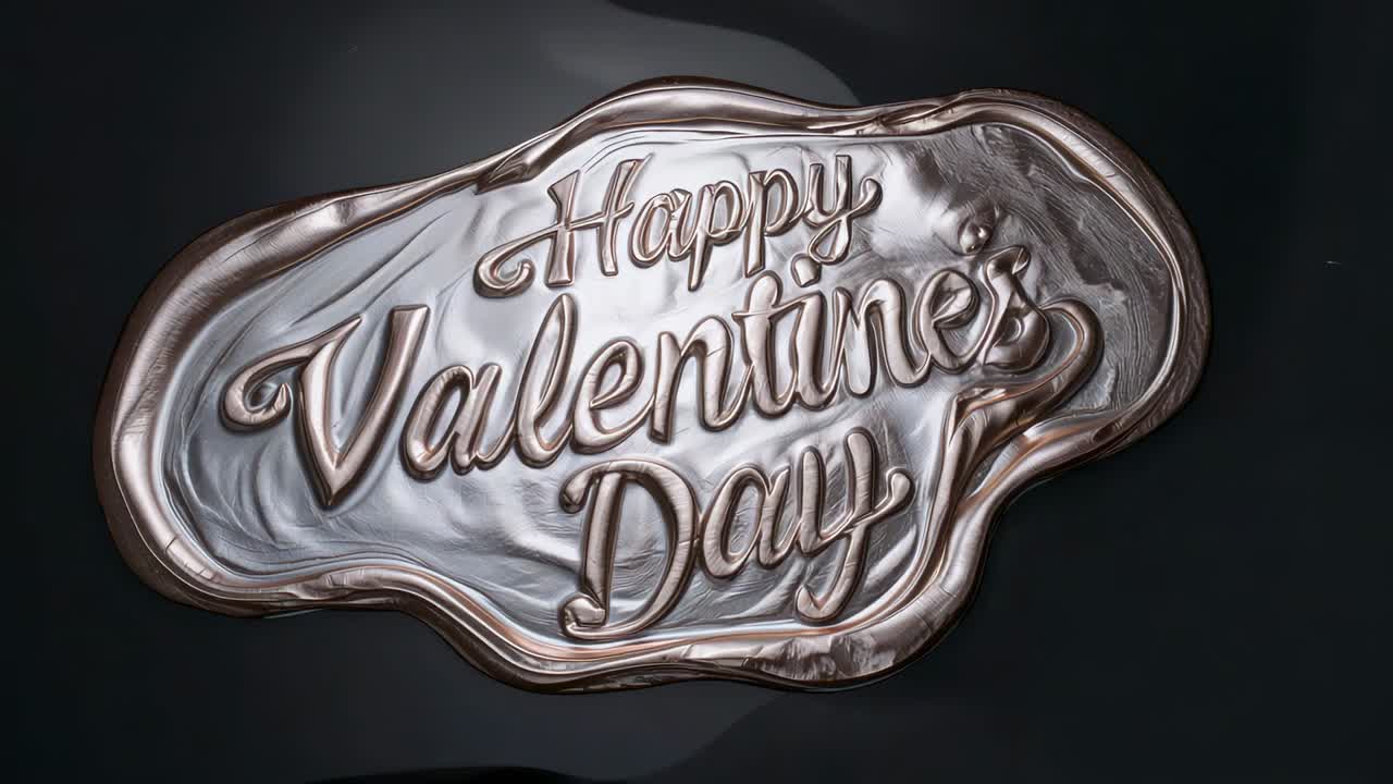 Targa di metallo increspata con la scritta Happy Valentines Day che si posa in studio, stabilizzazione dei riflessi