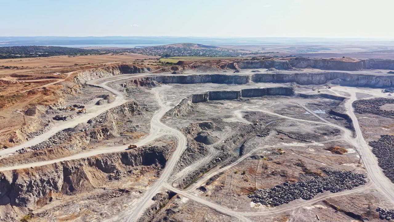 Aerial View of Large Open Pit Stone Quarry