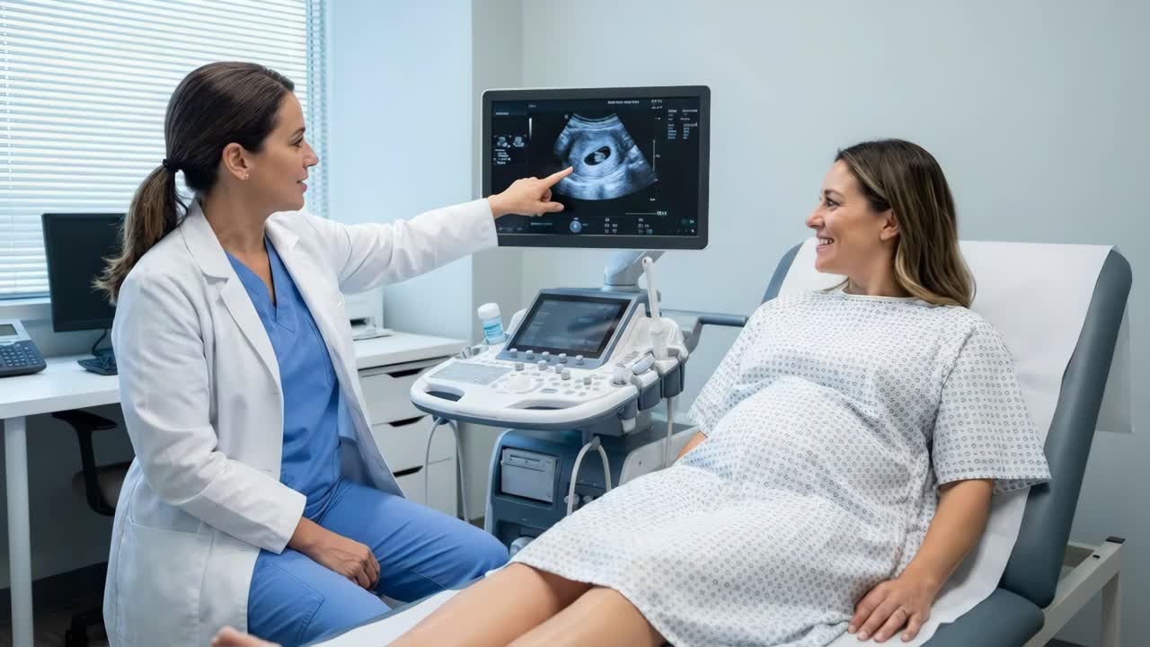 Mulher grávida fazendo um exame de ultrassom