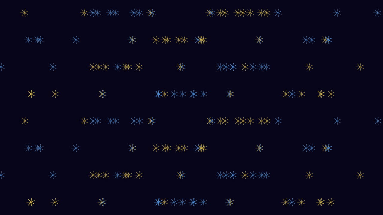 Digital rainbow snowflakes in rows with neon led light in night sky