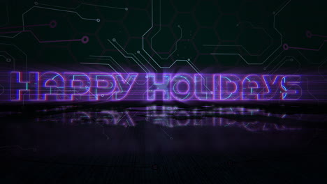happy holidays with computer chip and neon light