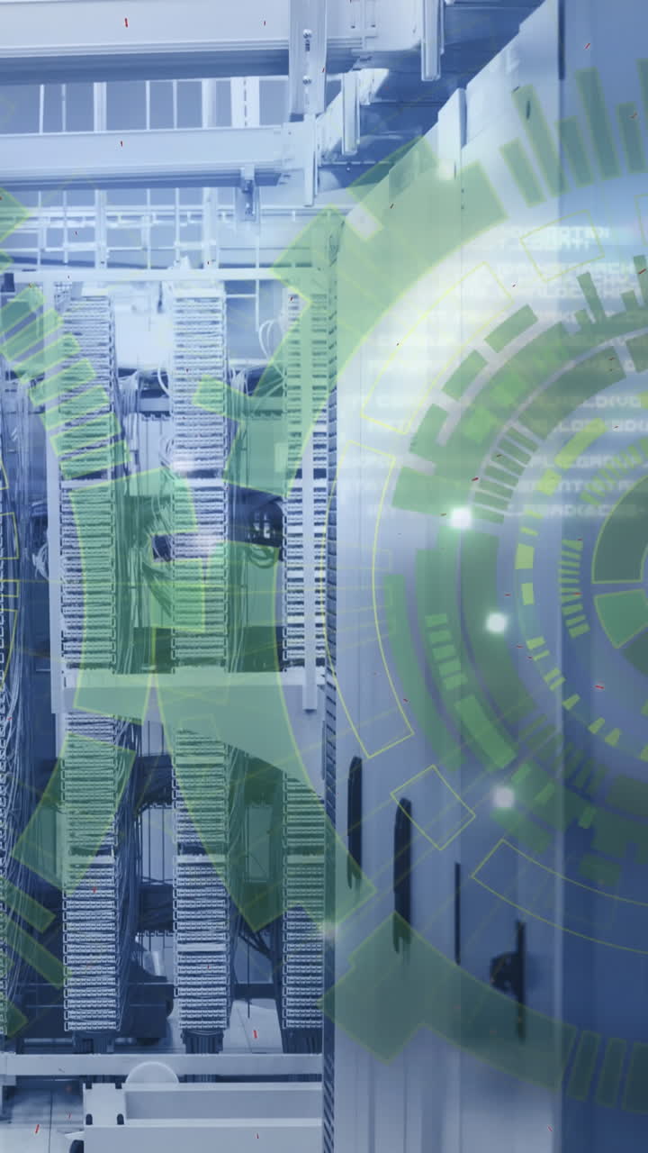 animación del procesamiento de datos y el escaneo de alcance sobre la sala de servidores