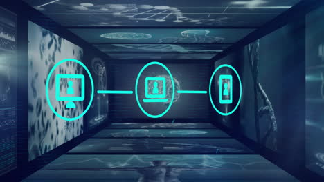 animating digital connections and data transfer over futuristic technology background