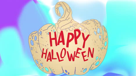animation of pumpkin with happy halloween text on colorful abstract background
