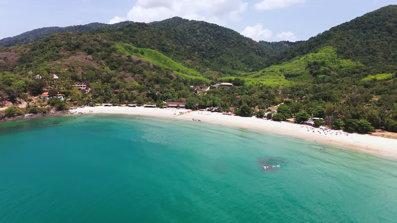 Fly backwards out from Klong Jak beach, Koh Lanta