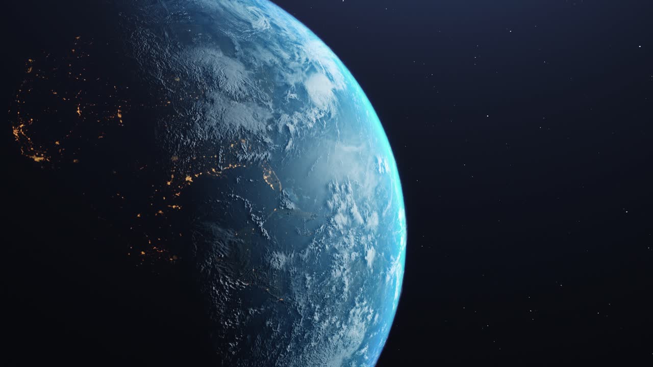 animación 3d del planeta tierra girando contra el cielo nocturno oscuro