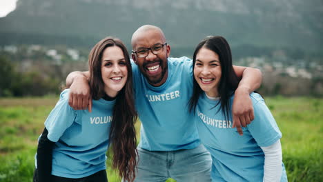 group of happy volunteers