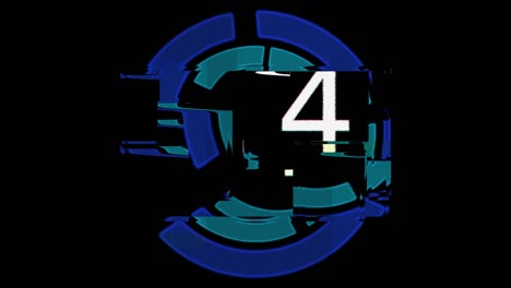 digital blue film countdown with glitch effect in futuristic style