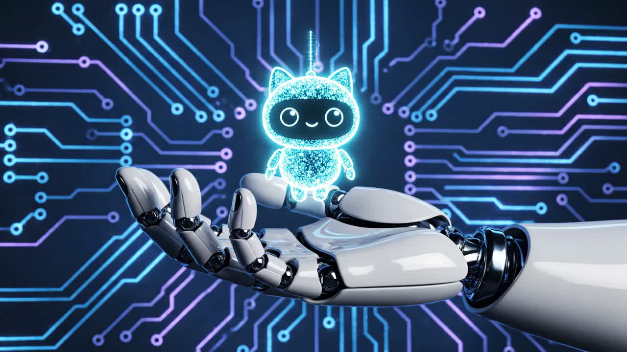 Robot Hand Holding Digital Objects