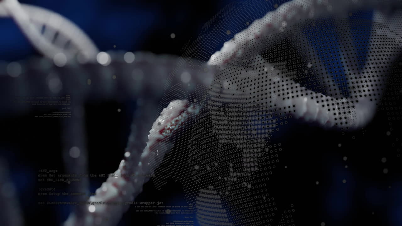 Animation of digital data processing over dna strand