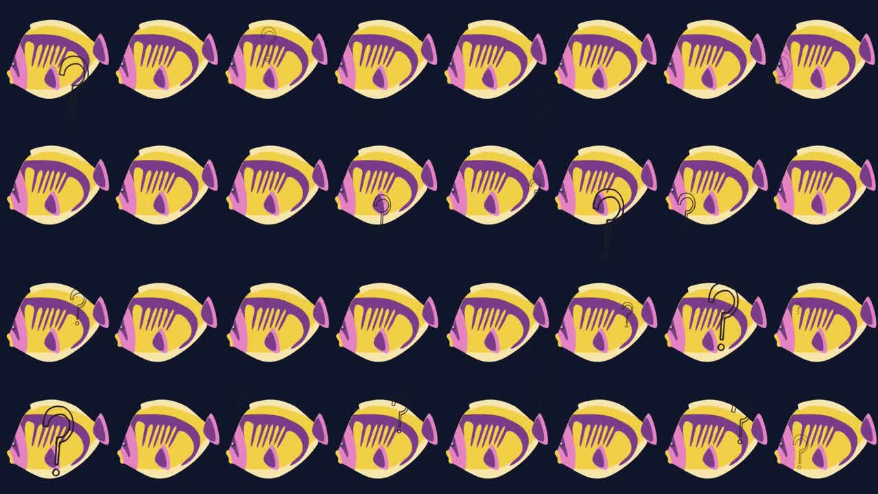 Animation of moving fish icons on black background