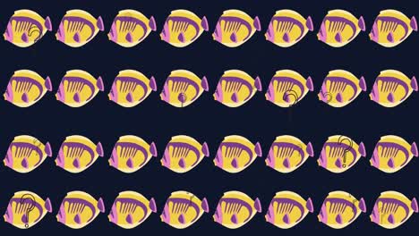 animation of moving fish icons on black background
