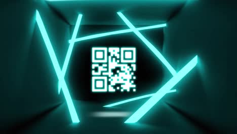 QR code scanner against glowing tunnel on changing background