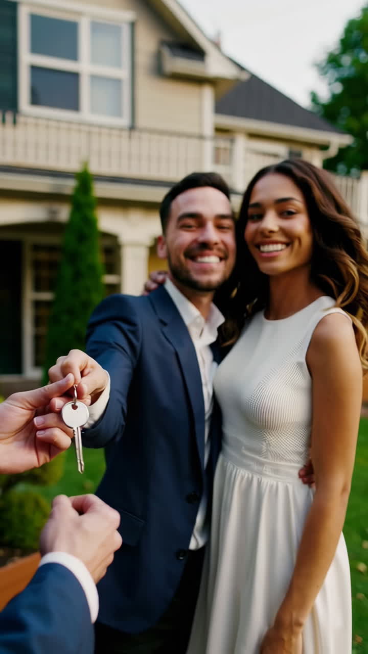 Real Estate Agent Handing Over Keys to Happy New Homeowners
