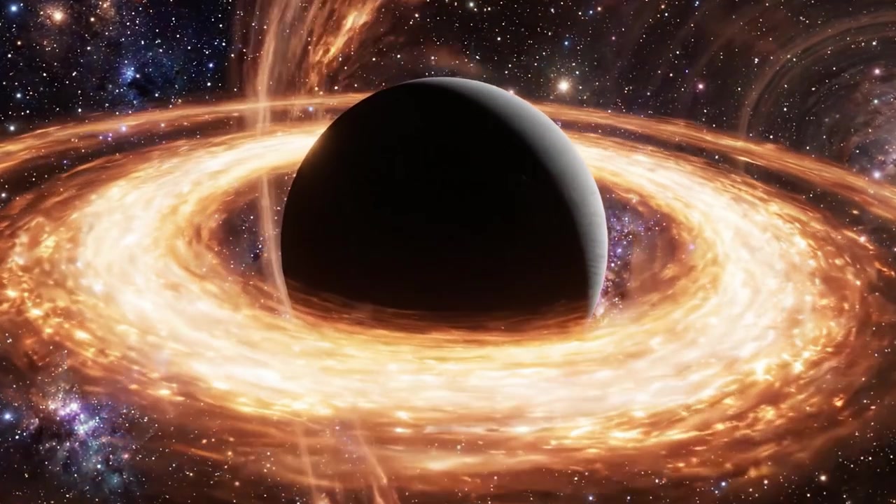 A Stunning Cosmic Display: A Planet Surrounded by a Radiant Accretion Disk in the Depths of Space, with Stars and Galaxies in the Background