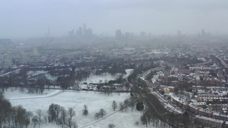 victoria park in london, united kingdom, during a snowstorm