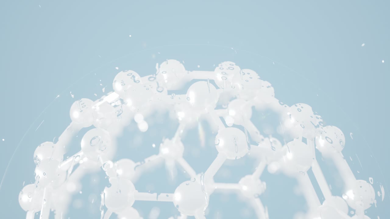 파란색 배경을 가진 화학 분자, 3d 렌더링