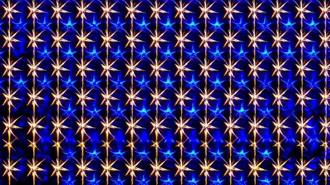 Animated Pattern of Glowing Golden and Blue Star Lights