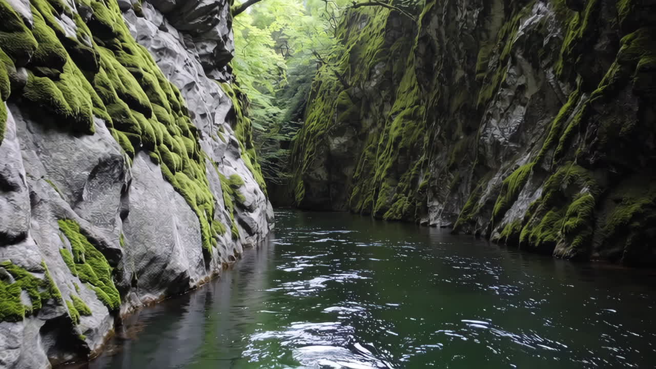 Serene Mountain River Canyon with Lush Moss