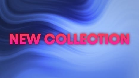 animation of new collection text over shapes on blue background