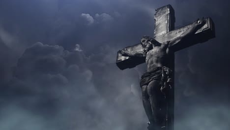 Jesus-Wurde-Vor-Dem-Hintergrund-Dunkler-Wolken-Und-Blitze-Gekreuzigt