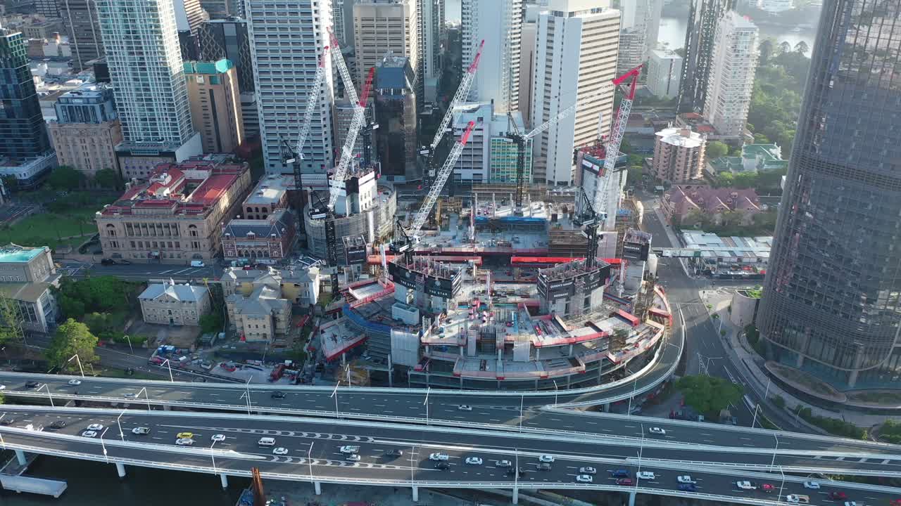 desarrollo de queens wharf en brisbane, capturado por una impresionante toma aérea