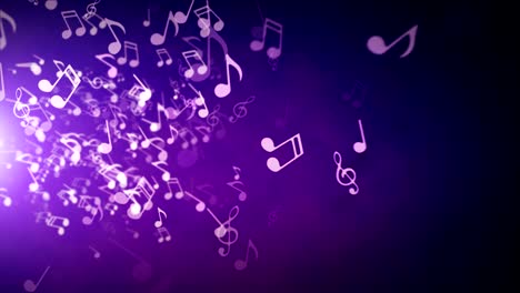 floating musical notes on an abstract purple background with flares