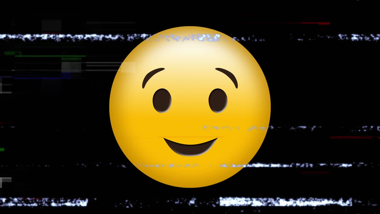 Animation of smile emoji icon over noises on screen