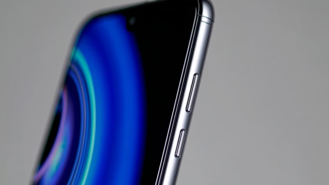 Close-up side view of a smartphone with a vibrant screen, showcasing sleek design