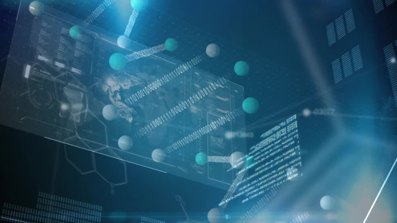 분자의 디지털 애니메이션, 바이너리 코드 및 지구 지도