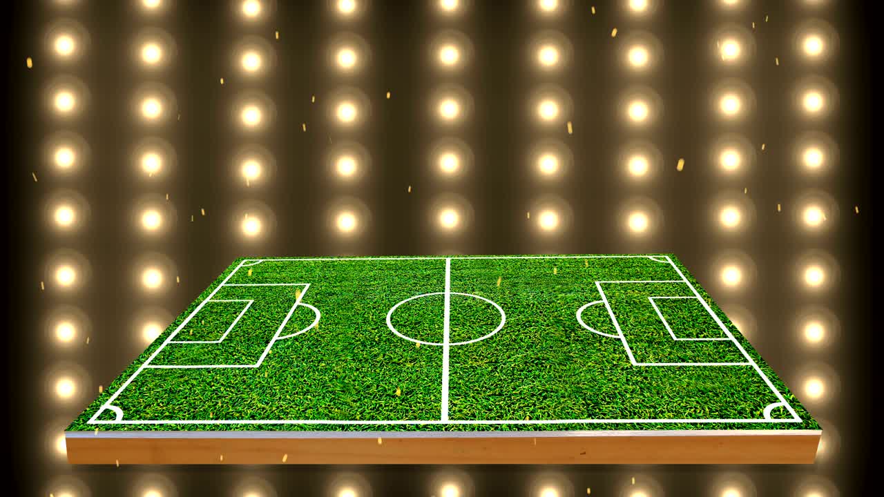 Soccer field and bright spotlights.