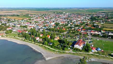 lake neusiedl, austria - settlements in close proximity to the lake - aerial panning