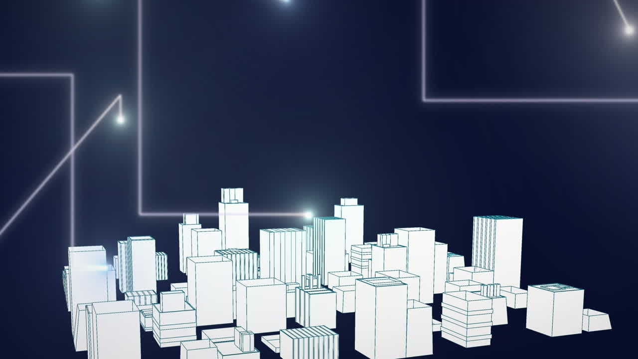 검은색 배경에 연결 네트워크를 통해 디지털 도시의 애니메이션