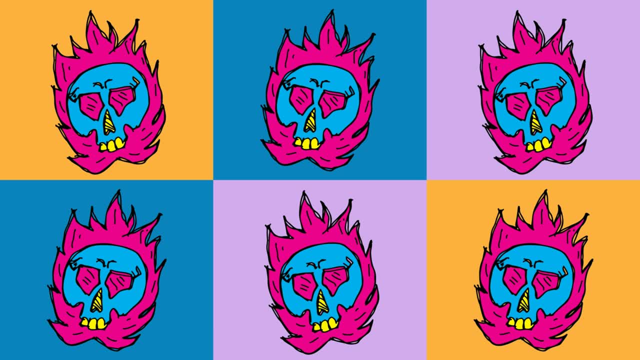 niños dibujando arte pop fondo sin costuras con el tema de la calavera