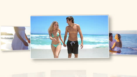 una pareja feliz en la playa.