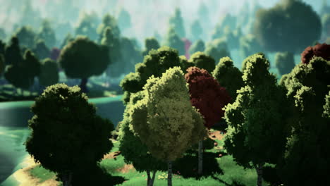 paisaje de dibujos animados con colinas y bosques