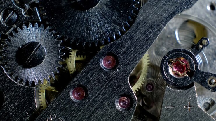 Watch mechanism macro. vintage clock mechanism working